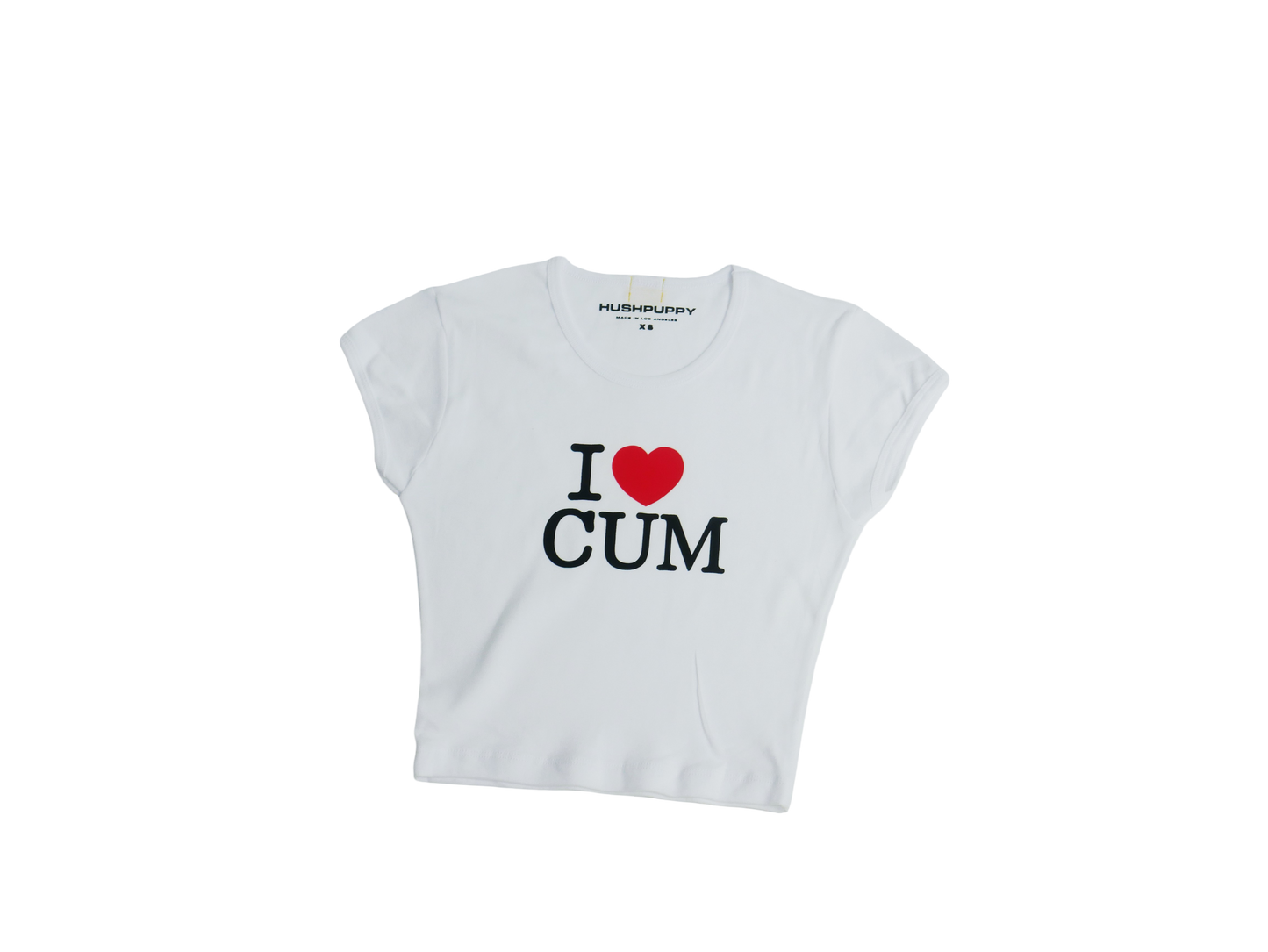 I <3 CUM white crop tee