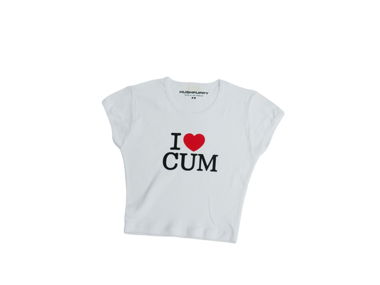I <3 CUM white crop tee