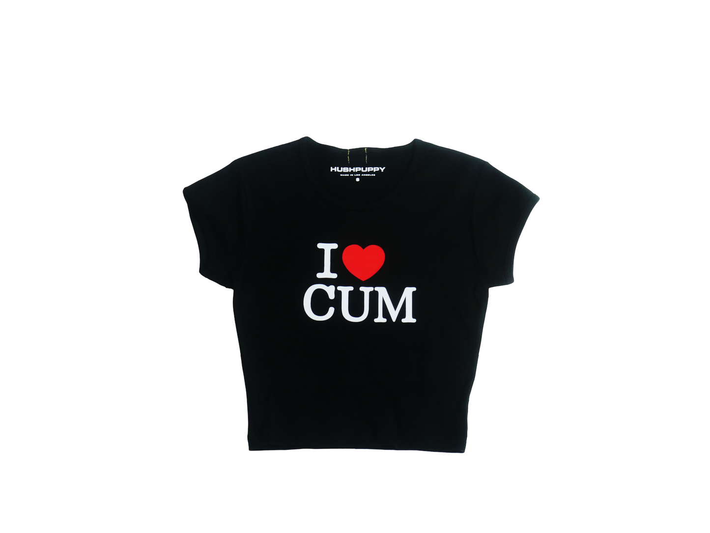 I <3 CUM black crop tee