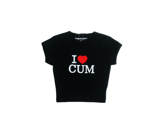 I <3 CUM black crop tee