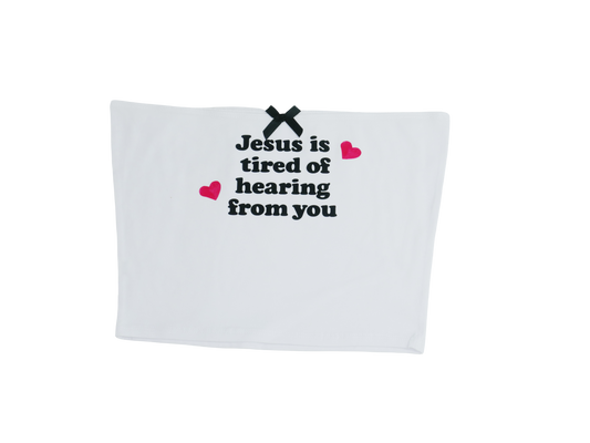 white Jesus is Tired crop top